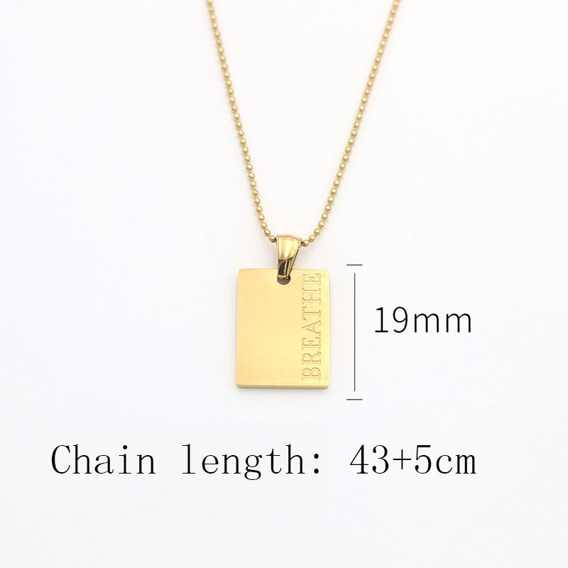 European and American fashion collarbone chain women's high-end photosensitive face letter square pendant necklace