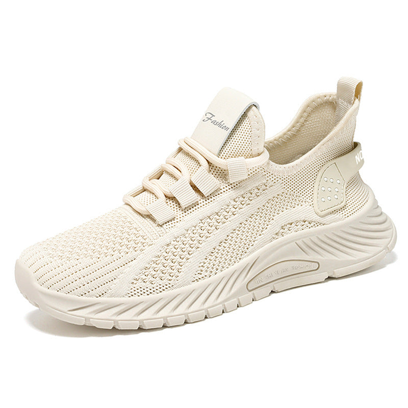 Women Lace Up Running Shoes Sporty Outdoor Beige Fabric Sneakers Comfort Lightweight Non Slip Athletic Shoes for Gym Work Casual