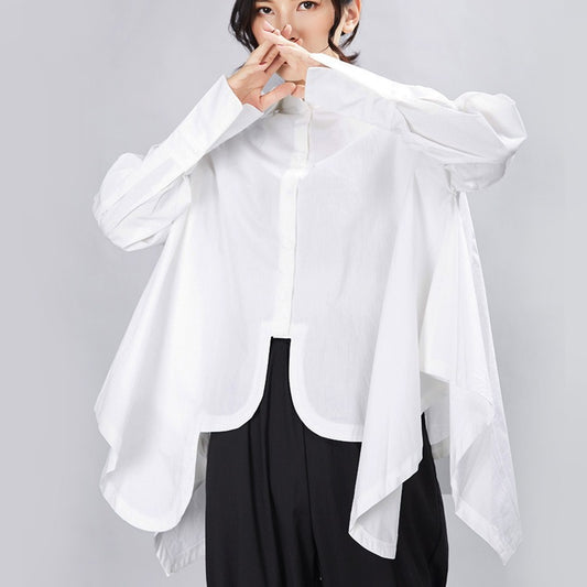 Women's shirt with a niche design sense irregular loose long sleeved shirt for women