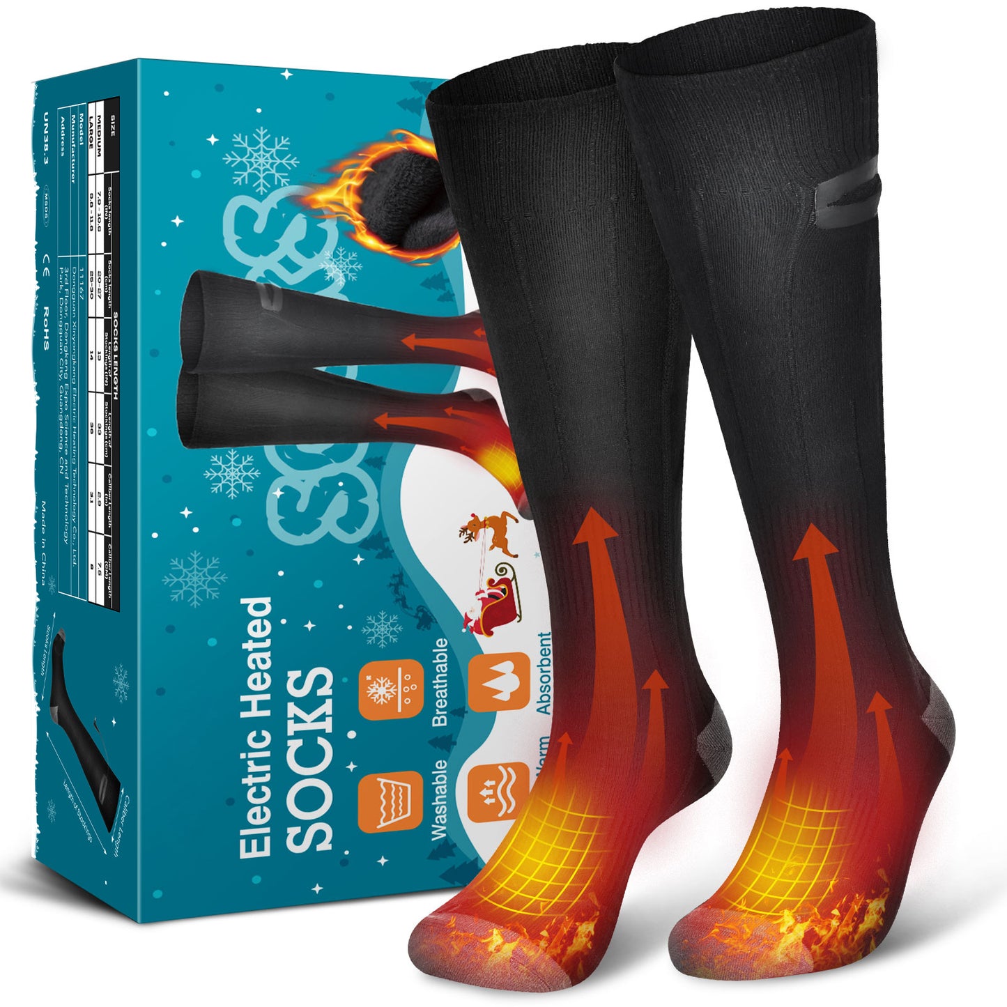 HailiCare Electric Heating Socks Rechargeable Heating Socks Adjustable Temperature Warm Long Tube Electric Heating Socks