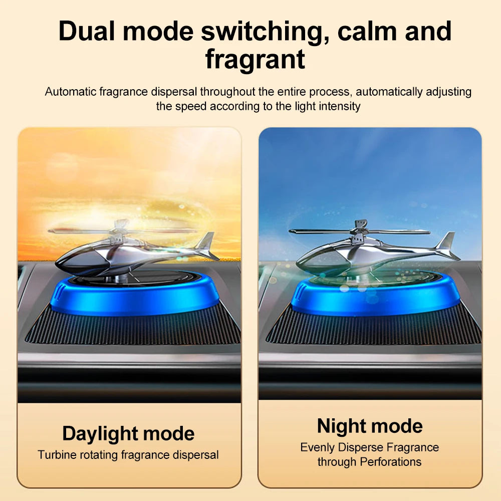 Solar Rotating Helicopter Aromatherapy Car Ornaments Car Air Freshener Alloy + ABS Wooden Aromatherapy Machine