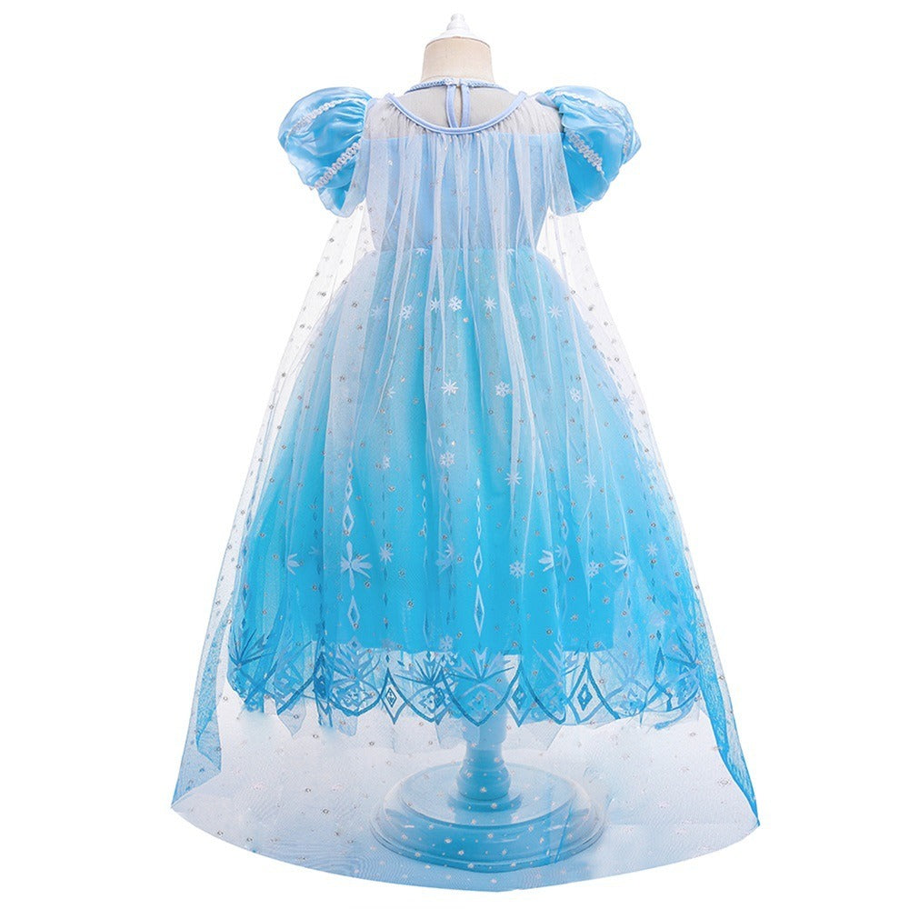 Frozen 2 Elsa Princess Dress Purple Bubble Sleeves Pearl Mesh Girls' Cosplay Dress Performance Dress