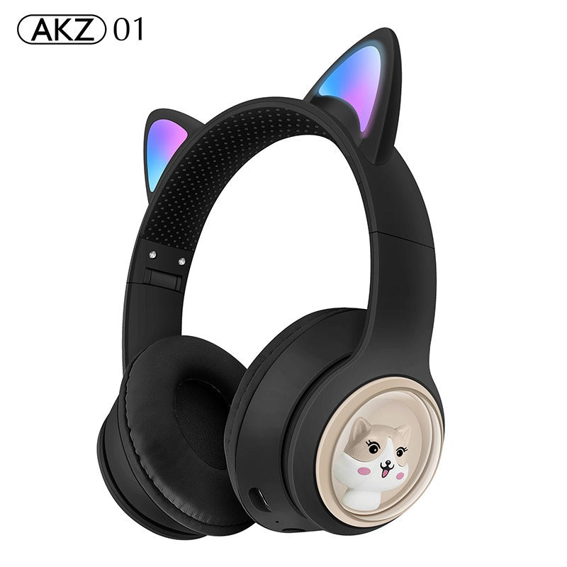 AKZ-01 Children's Cartoon Luminous Cute Pet Bluetooth Earphones Stereo Head mounted Bluetooth Earphones