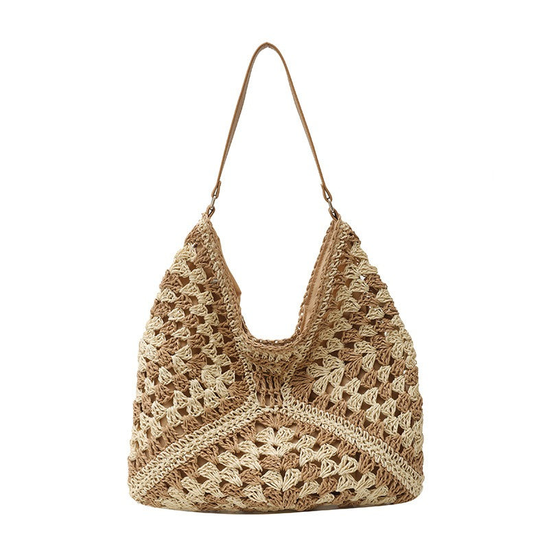 Large capacity woven bag, women's new fashionable single shoulder grass woven bag