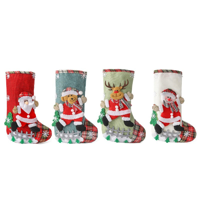 Large Christmas Stocking Fence Decoration Linen Gift Bag Holy Candy Gift Bag Christmas Tree Decoration