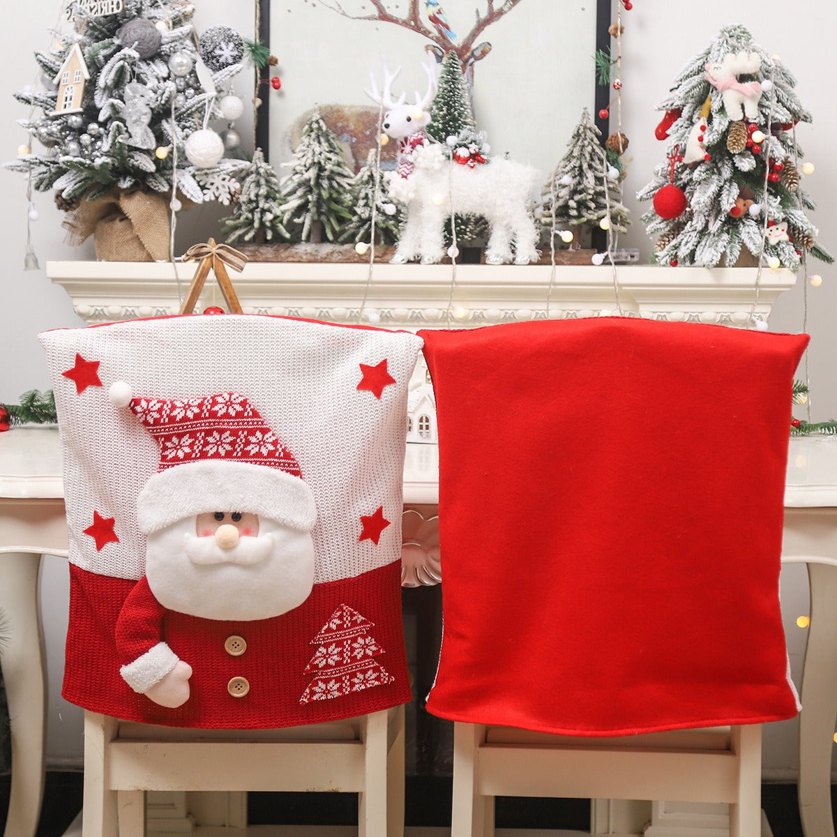 Elderly snowman deer knitted fabric three-dimensional figurine chair cover table and chair cover restaurant decoration