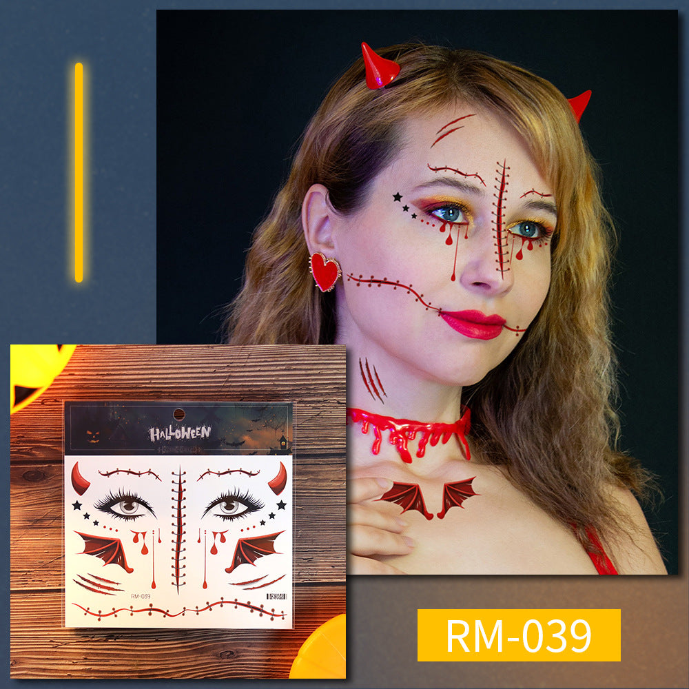 Halloween scar tattoo stickers, simulated facial fake wounds, horror stickers, face stickers, waterproof makeup stickers