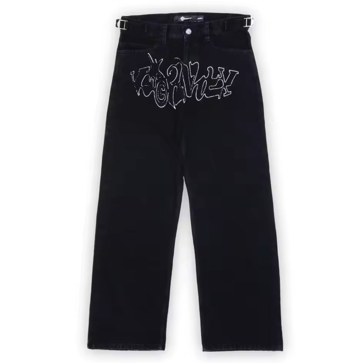 Personalized letter printed jeans, men's spring and autumn high street hip-hop fashion brand, loose straight leg pants