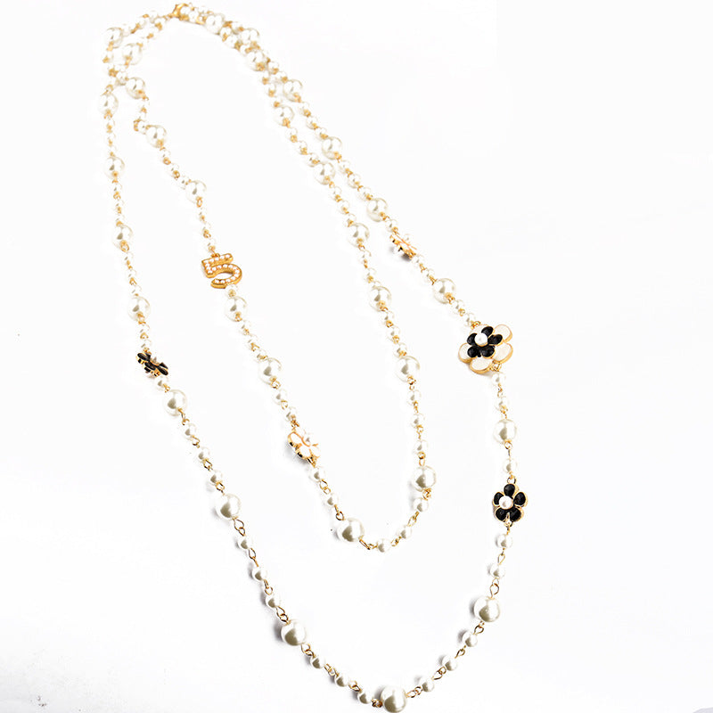 Pearl necklace Korean fashion long style multi-layer 5-character small fragrance pendant accessory decorative chain