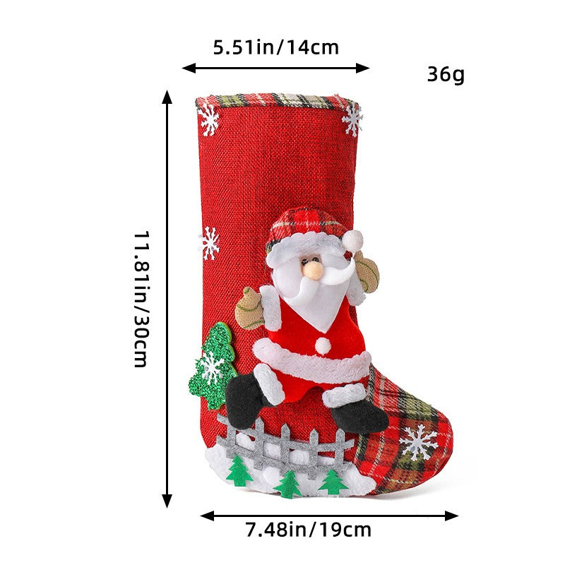 Large Christmas Stocking Fence Decoration Linen Gift Bag Holy Candy Gift Bag Christmas Tree Decoration