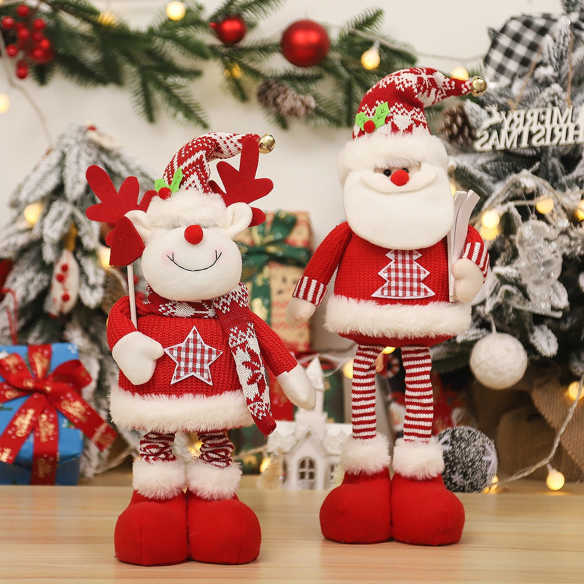 Christmas Decorations Cartoon Knitted Elderly Stretch Doll Ornament Standing Doll Window Decoration Props