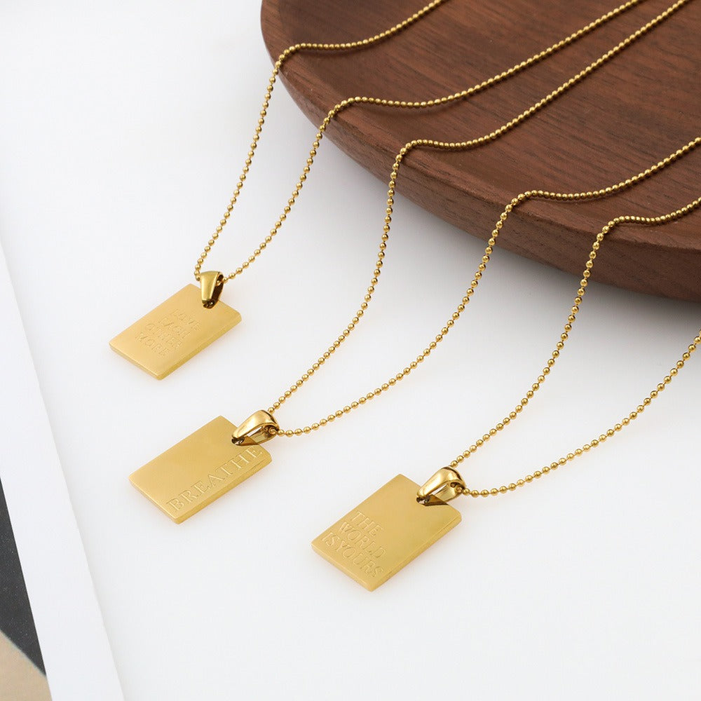 European and American fashion collarbone chain women's high-end photosensitive face letter square pendant necklace