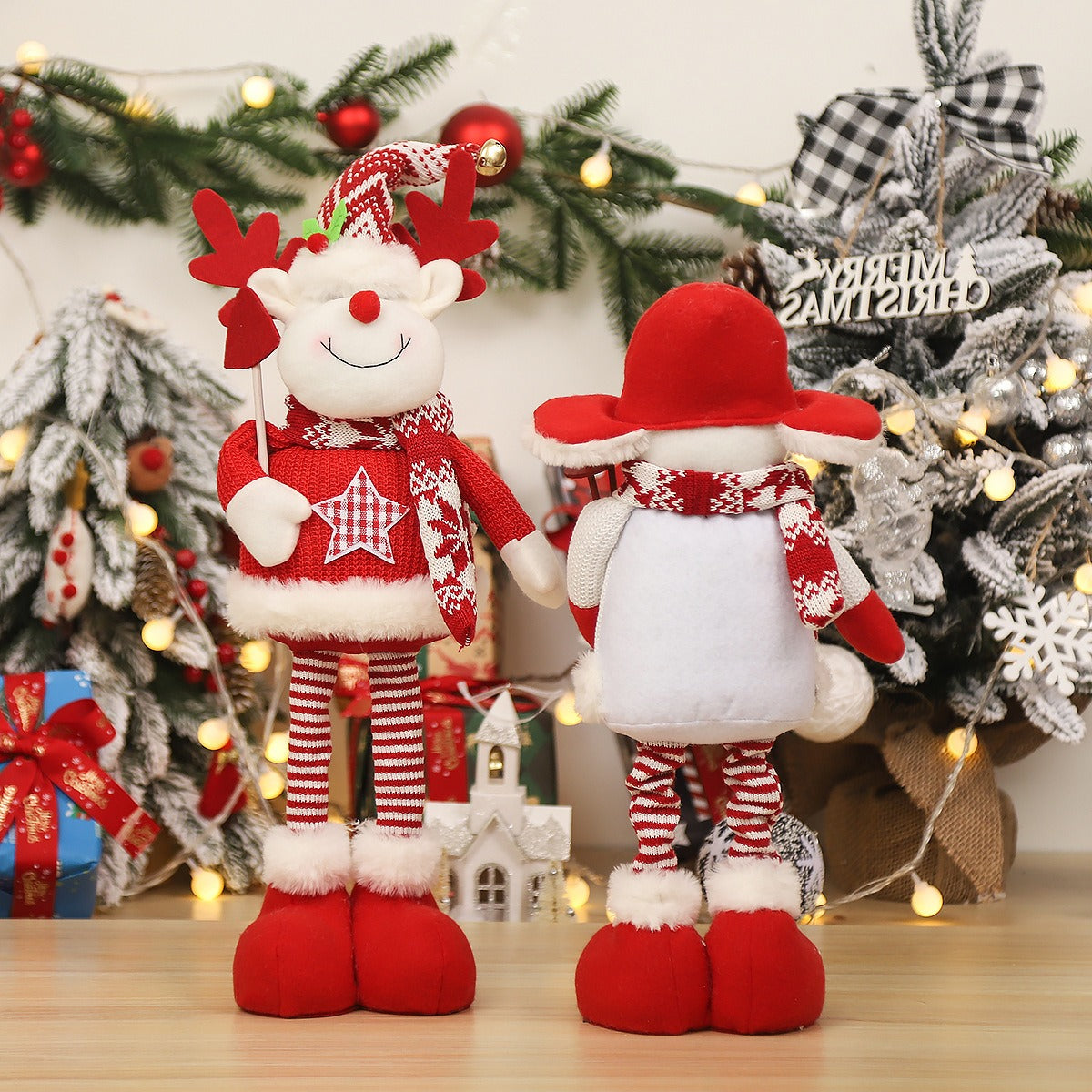 Christmas Decorations Cartoon Knitted Elderly Stretch Doll Ornament Standing Doll Window Decoration Props