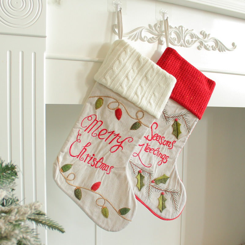 Christmas Knitted Socks Embroidered Children's Gift Bag Christmas Tree Candy Bag Christmas Socks Festive Atmosphere Pendant