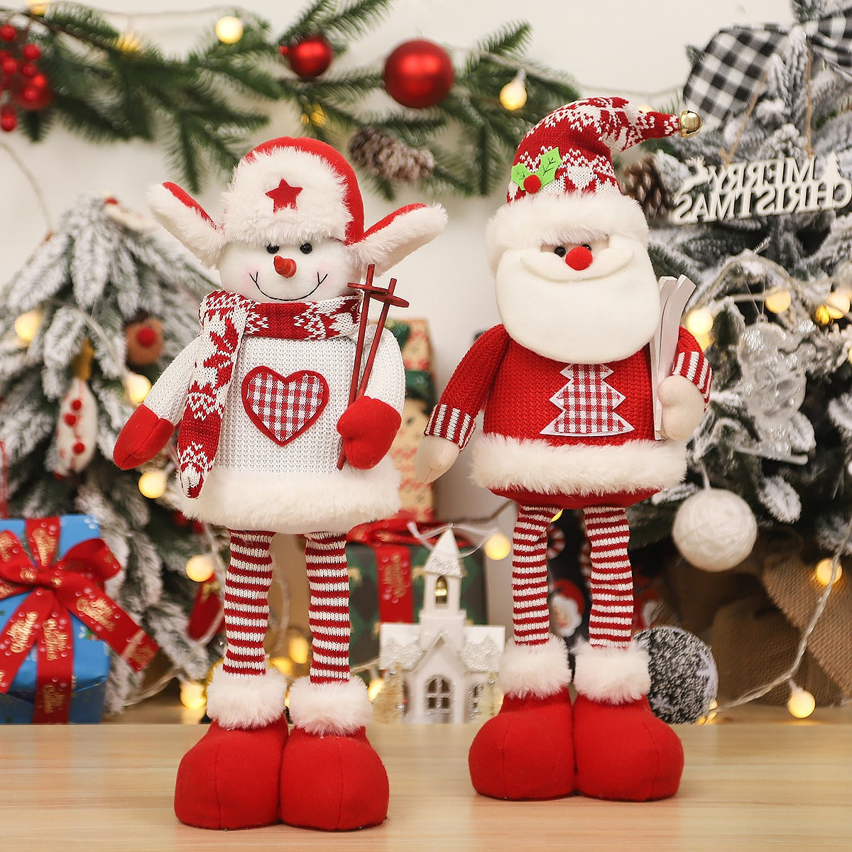 Christmas Decorations Cartoon Knitted Elderly Stretch Doll Ornament Standing Doll Window Decoration Props