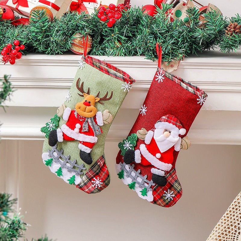 Large Christmas Stocking Fence Decoration Linen Gift Bag Holy Candy Gift Bag Christmas Tree Decoration