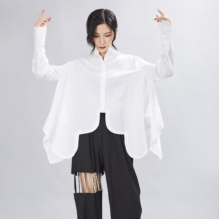 Women's shirt with a niche design sense irregular loose long sleeved shirt for women