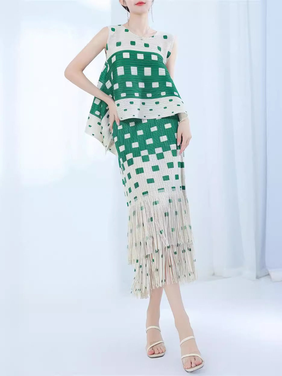 Fashionable polka dot casual style straight tube tassel half skirt temperament commuting elastic waist