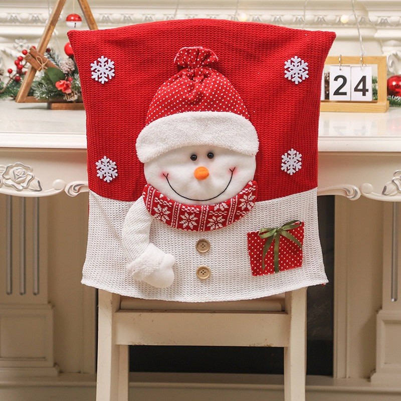 Elderly snowman deer knitted fabric three-dimensional figurine chair cover table and chair cover restaurant decoration