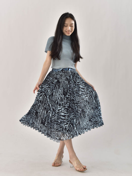 Wool ball yarn tiger print double-layer elastic waist high waist uniform size accordion pleat