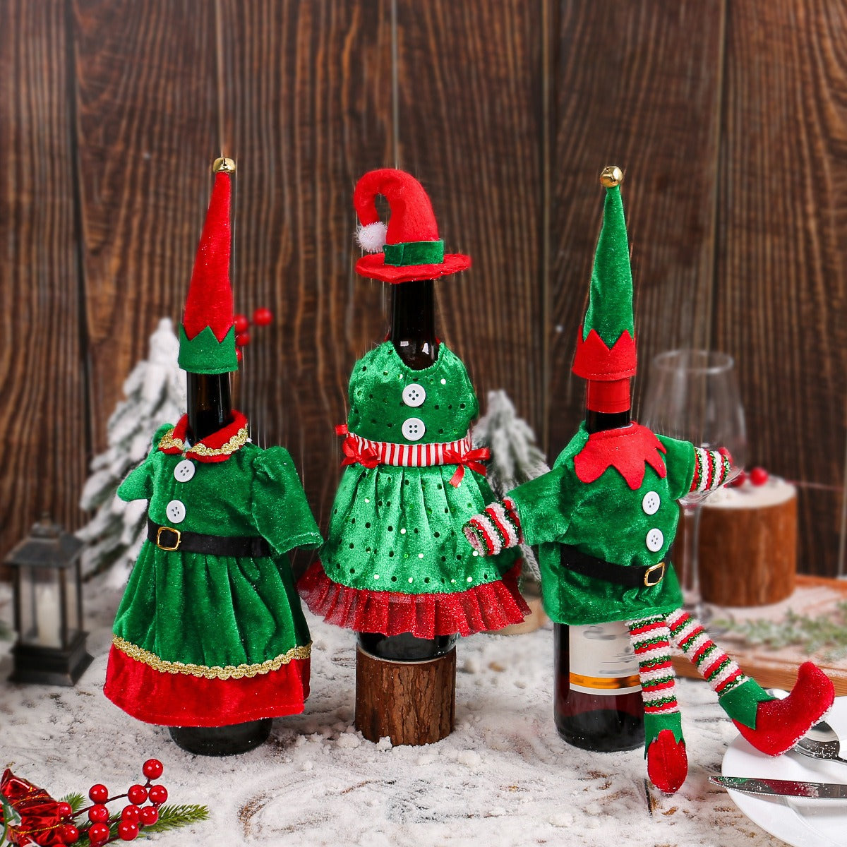 Christmas clothes wine bottle covers decorative ornaments cute Christmas red wine sets table atmosphere decorations props