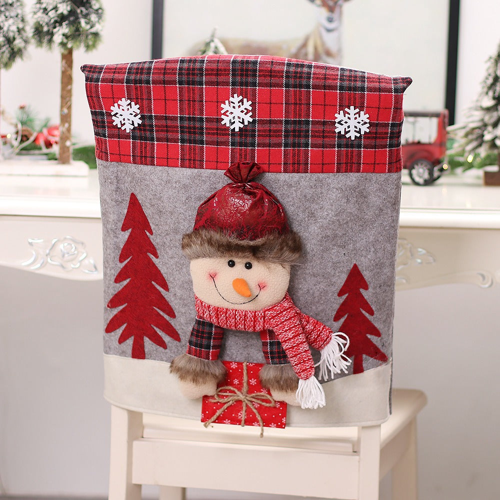 New Christmas Decoration 3D Cartoon Chair Set Santa Claus Snowman Table and Chair Backrest Set Decoration