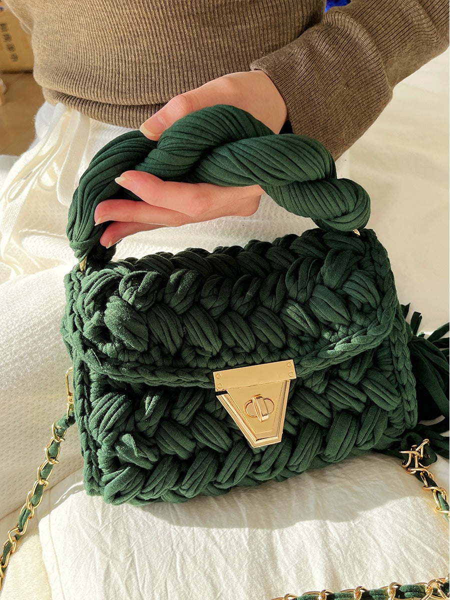 Hand woven bag crochet bag shoulder bag women's Fried Dough Twists portable tassel bag