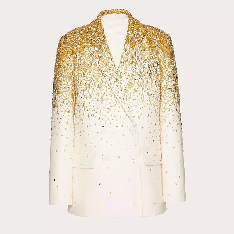 Fashion heavy industry gradient nail bead sequin double breasted suit jacket jacket