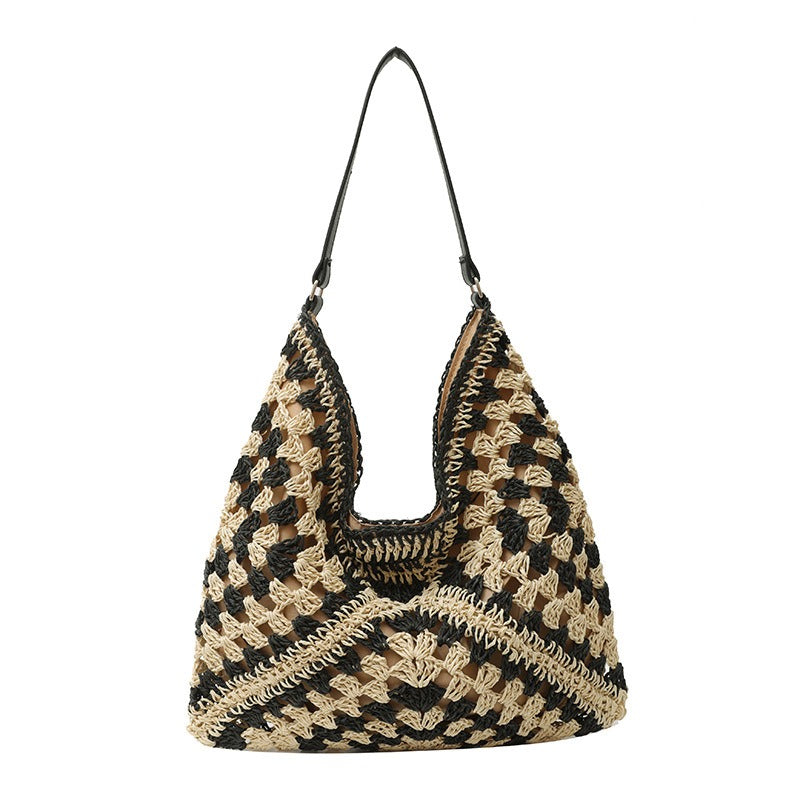 Large capacity woven bag, women's new fashionable single shoulder grass woven bag