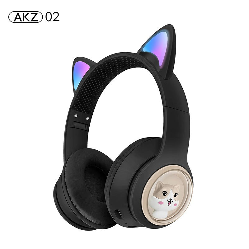 AKZ-02 light-emitting Cat's ears headworn Bluetooth headset subwoofer game video game wireless headset