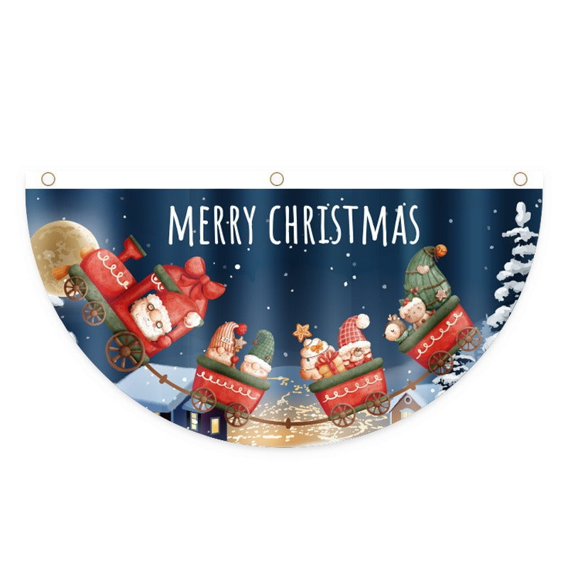 Christmas Decorations Fan shaped Flag Household External Hanging Flag Door Hanging Creative Cartoon Printed Flag Pendant