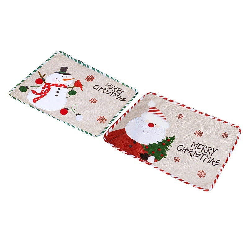 Christmas tablecloth elderly man snowman meal mat Western food mat embroidered insulation mat hotel dining table mat