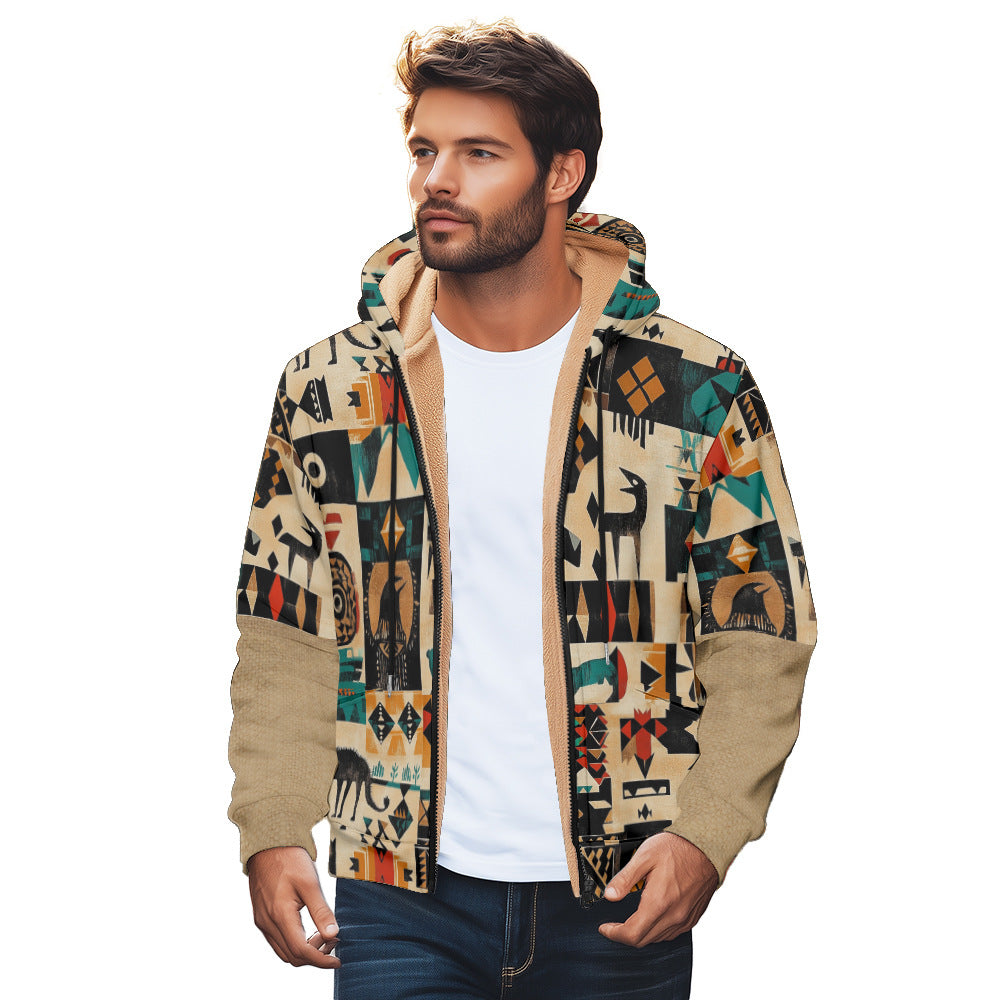 Men’s Winter Jacket, Cotton Padded Coat with 3D Plaid Print, Thick Fleece Lining, Stylish and Warm Men’s Outerwear”