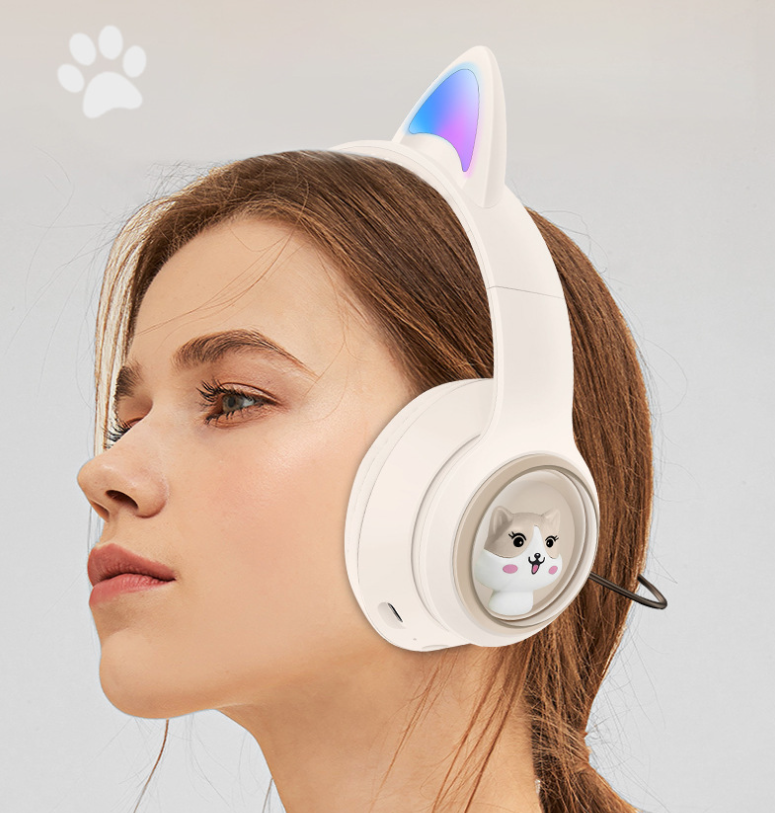 AKZ-01 Children's Cartoon Luminous Cute Pet Bluetooth Earphones Stereo Head mounted Bluetooth Earphones