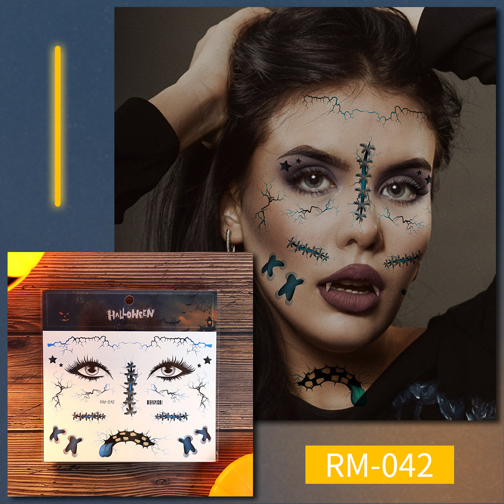 Halloween scar tattoo stickers, simulated facial fake wounds, horror stickers, face stickers, waterproof makeup stickers