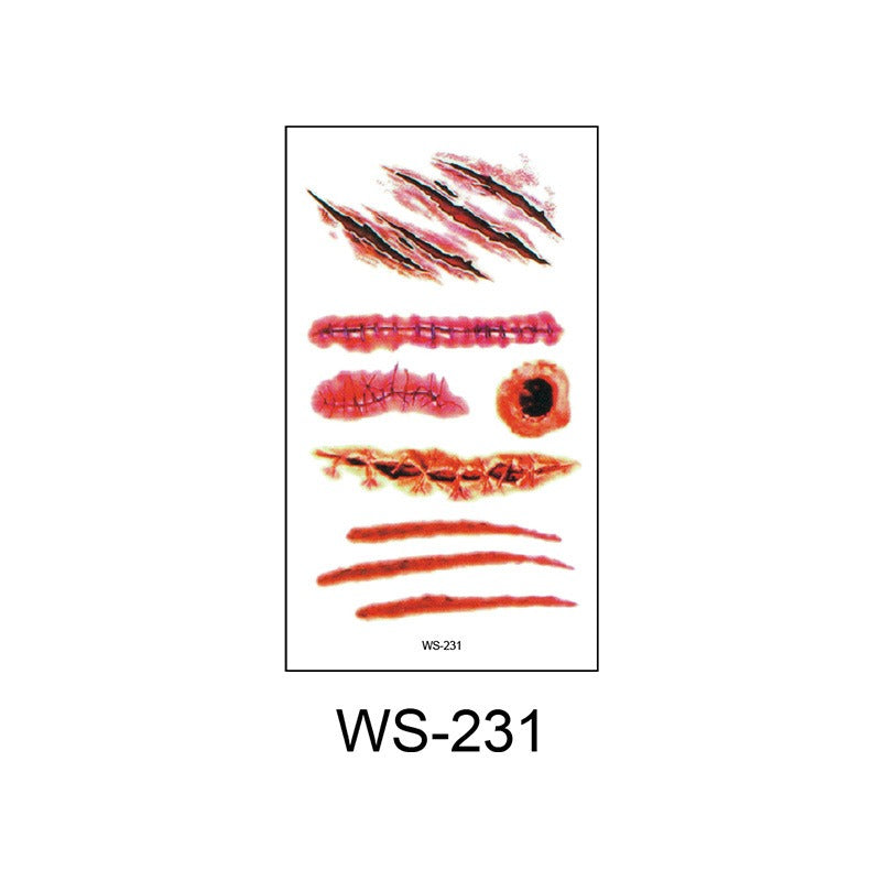 Waterproof Halloween horror wound scar face disposable temporary tattoo scar tattoo sticker