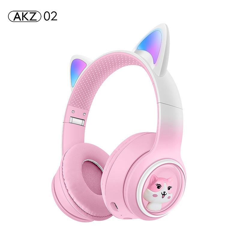 AKZ-02 light-emitting Cat's ears headworn Bluetooth headset subwoofer game video game wireless headset