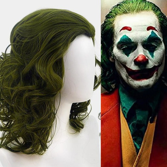 European and American movie Joker Flake cosplay with green medium long curly hair wig