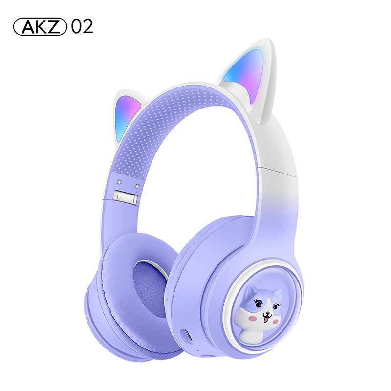 AKZ-02 light-emitting Cat's ears headworn Bluetooth headset subwoofer game video game wireless headset