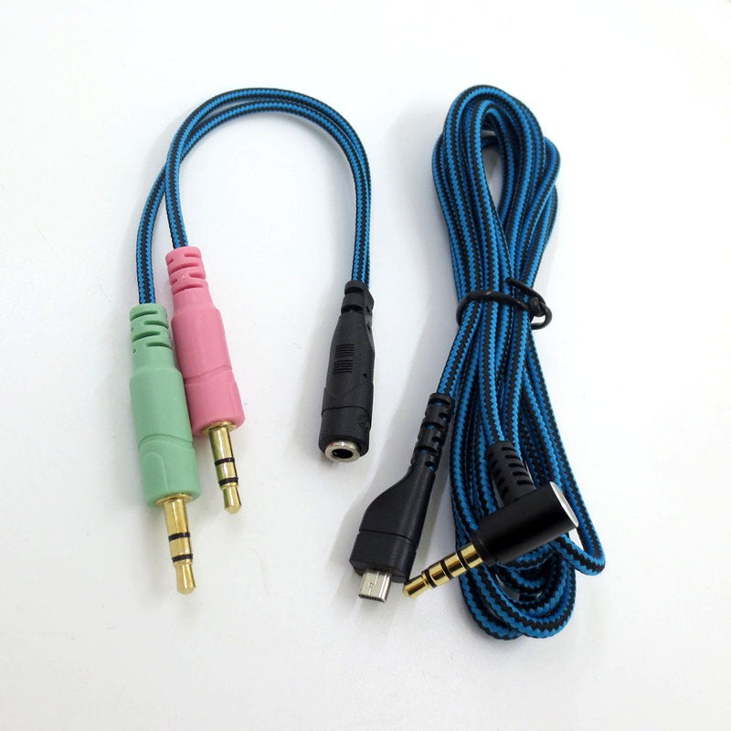 Suitable for Arctis 3 5 7 Sairui Ice Gaming Earphone Cable Blue Black Stripe Audio Cable