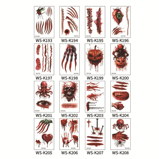 Halloween tattoo sticker simulation bloody scar sticker realistic horror disposable temporary waterproof sticker