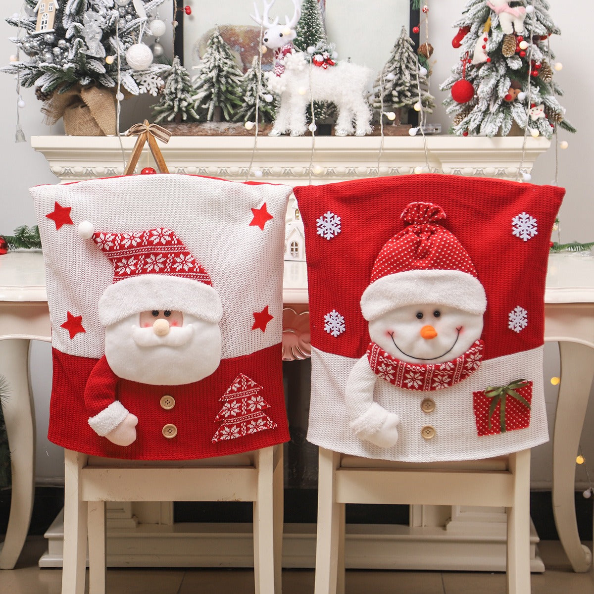 Elderly snowman deer knitted fabric three-dimensional figurine chair cover table and chair cover restaurant decoration