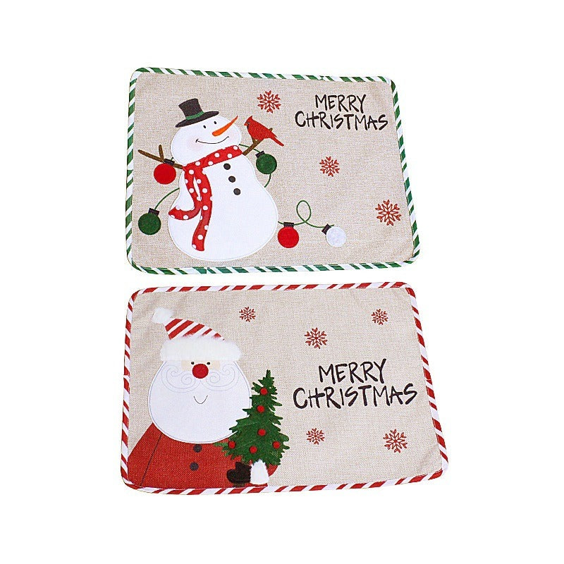 Christmas tablecloth elderly man snowman meal mat Western food mat embroidered insulation mat hotel dining table mat