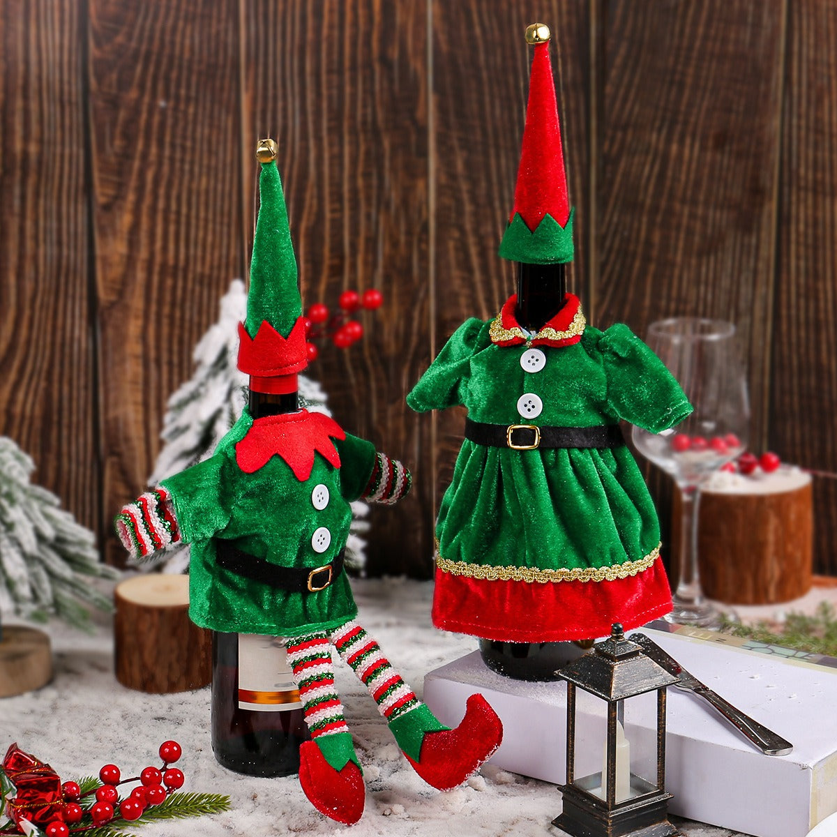 Christmas clothes wine bottle covers decorative ornaments cute Christmas red wine sets table atmosphere decorations props