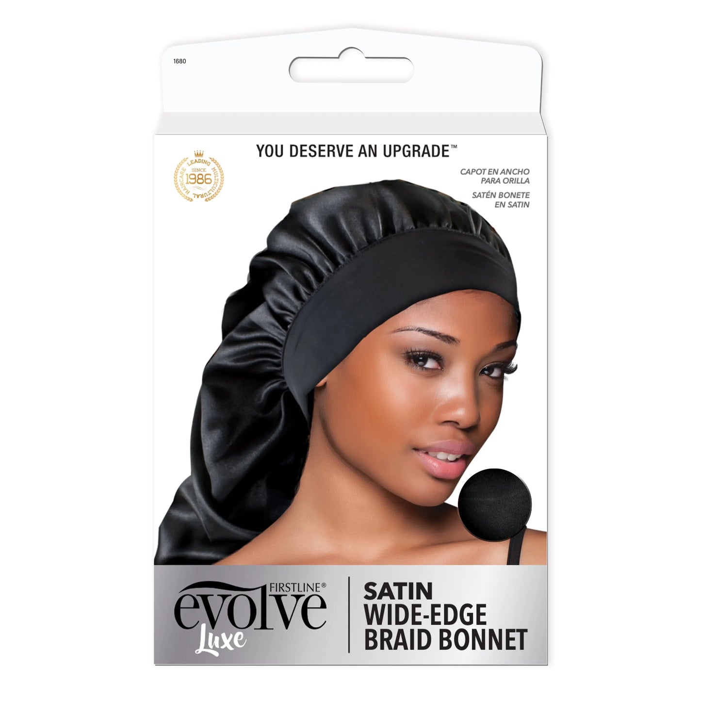 Evolve Satin Wide-Edge Bonnet, Black, 1 Count