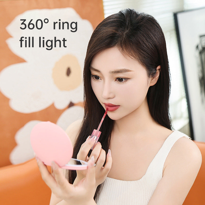 Mini portable LED light-emitting makeup mirror round stackable lighted beauty mirror