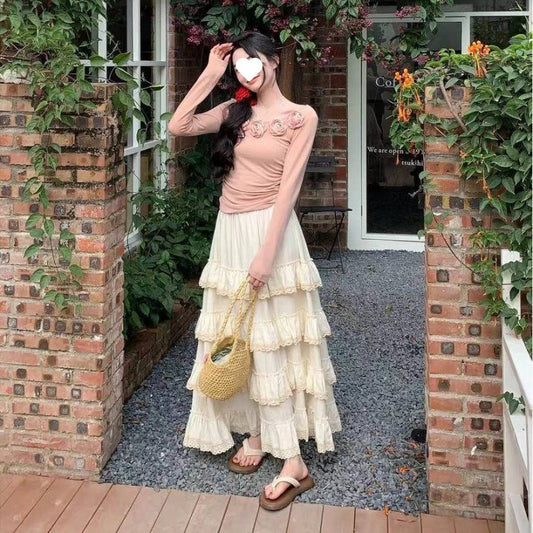 Spring fairy temperament appears slim fairy versatile high waisted sweet cake skirt