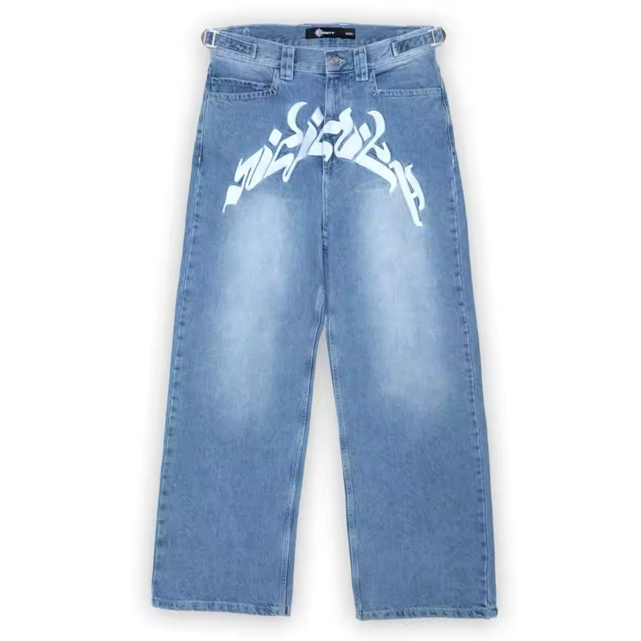 Personalized letter printed jeans, men's spring and autumn high street hip-hop fashion brand, loose straight leg pants