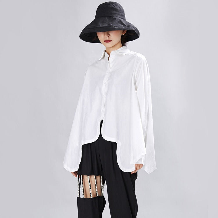 Women's shirt with a niche design sense irregular loose long sleeved shirt for women