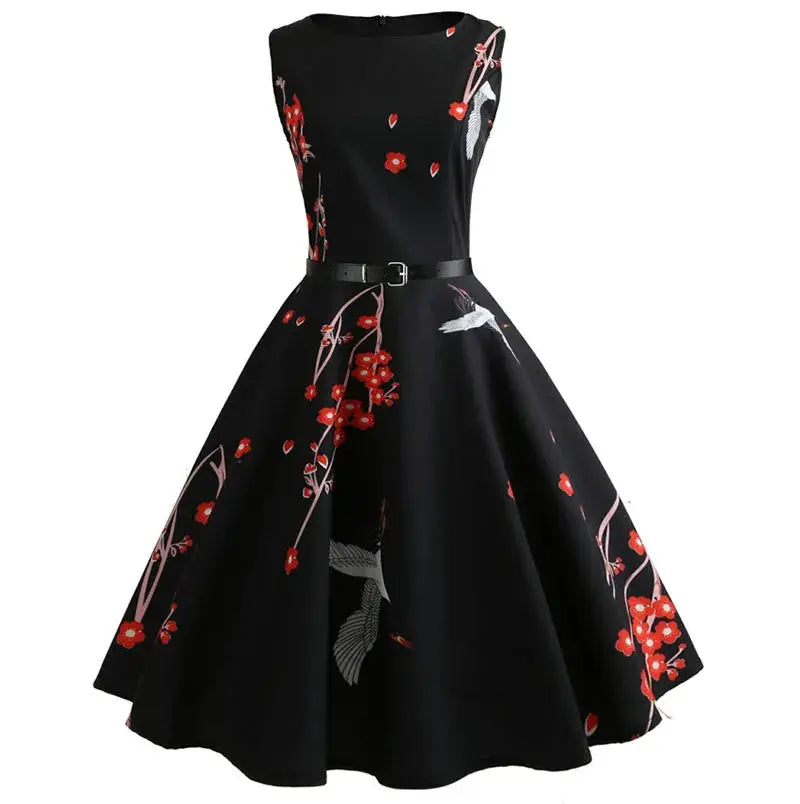 Women Summer Music Note Print Dress Robe Retro Swing Casual Vintage Sleeveless O-Neck Swing Dresses Vestidos